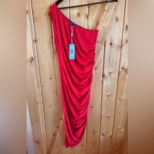 Shore Brand Elegant One Shoulder Ruched Red Dress, size medium